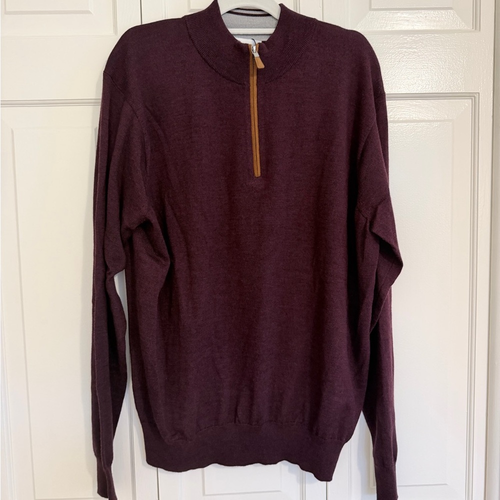 Peter Millar Men's Maroon Zip-Up Sweater